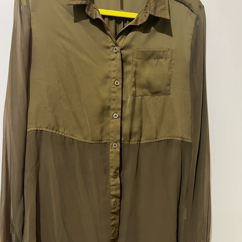 Free People Green Long Sleeve Blouse